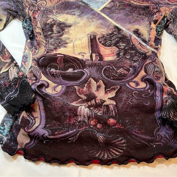 ANAC romantic V Neck Wrap shirt MIXED PRINTS Art to Wear purple women large top - Picture 13 of 15